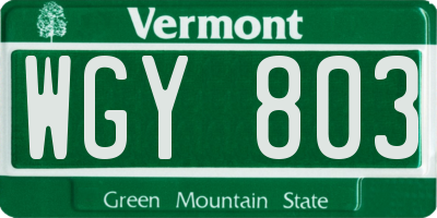 VT license plate WGY803
