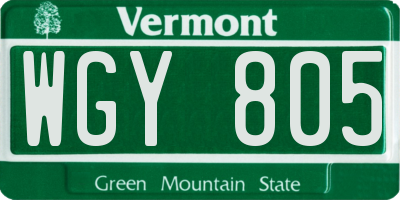 VT license plate WGY805