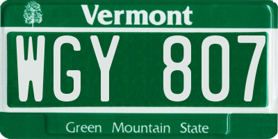 VT license plate WGY807