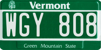 VT license plate WGY808
