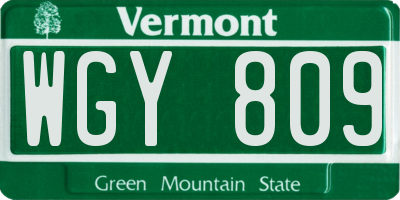 VT license plate WGY809