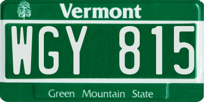 VT license plate WGY815