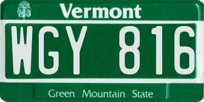 VT license plate WGY816