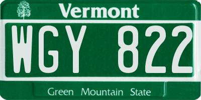 VT license plate WGY822