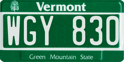 VT license plate WGY830