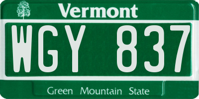 VT license plate WGY837