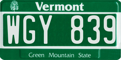 VT license plate WGY839