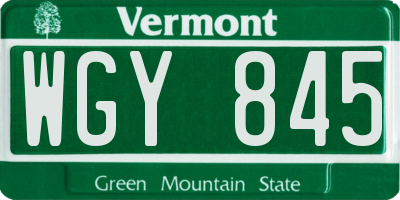 VT license plate WGY845