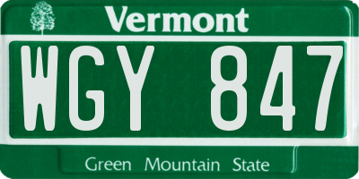 VT license plate WGY847