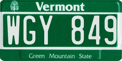 VT license plate WGY849