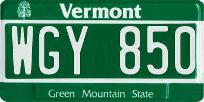 VT license plate WGY850