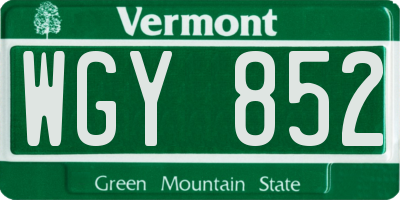 VT license plate WGY852