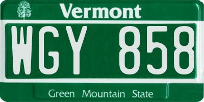 VT license plate WGY858