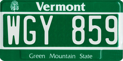 VT license plate WGY859