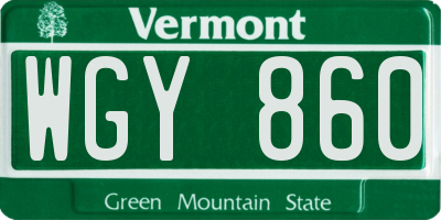 VT license plate WGY860