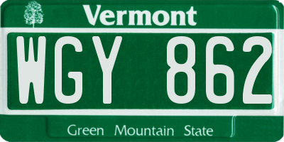 VT license plate WGY862