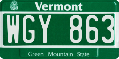 VT license plate WGY863