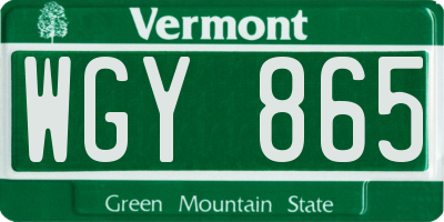 VT license plate WGY865