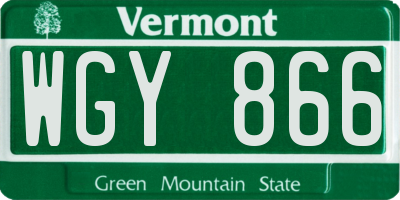 VT license plate WGY866