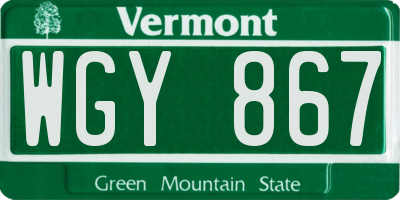 VT license plate WGY867