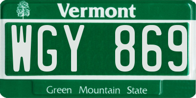 VT license plate WGY869