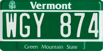 VT license plate WGY874
