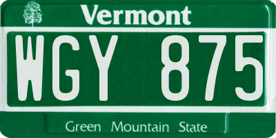 VT license plate WGY875