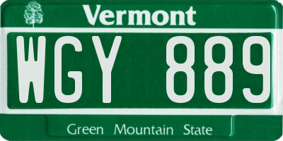 VT license plate WGY889