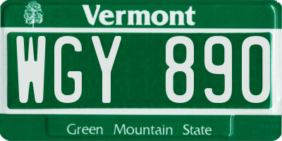VT license plate WGY890