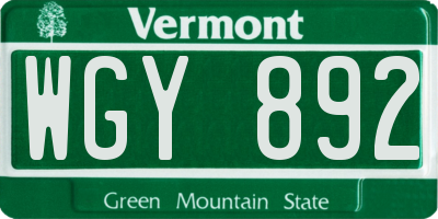 VT license plate WGY892