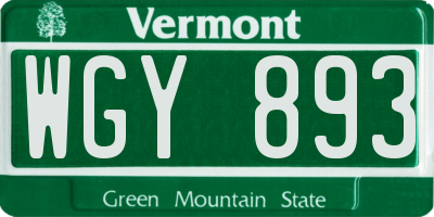 VT license plate WGY893