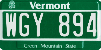 VT license plate WGY894