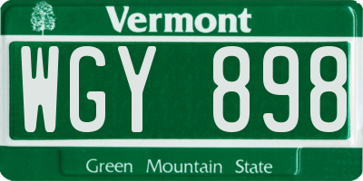 VT license plate WGY898
