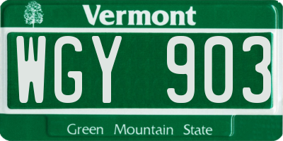 VT license plate WGY903