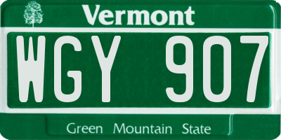 VT license plate WGY907