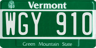 VT license plate WGY910
