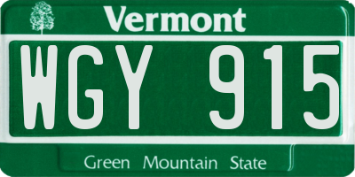 VT license plate WGY915