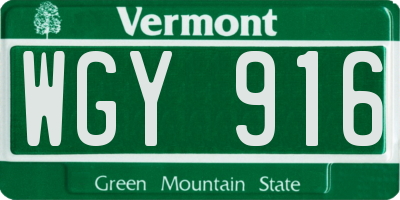 VT license plate WGY916