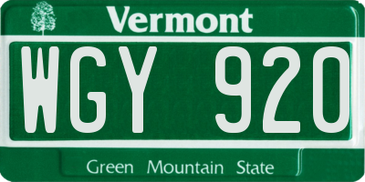 VT license plate WGY920