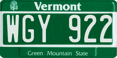 VT license plate WGY922