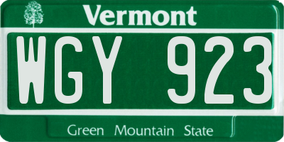 VT license plate WGY923