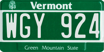 VT license plate WGY924