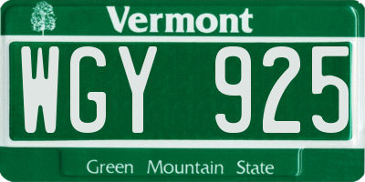VT license plate WGY925