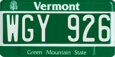 VT license plate WGY926