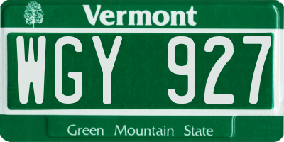 VT license plate WGY927