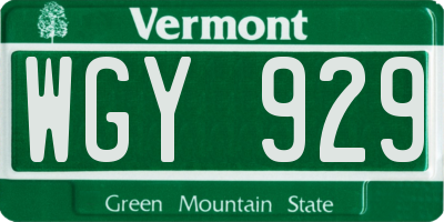 VT license plate WGY929