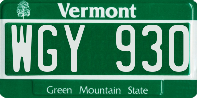 VT license plate WGY930