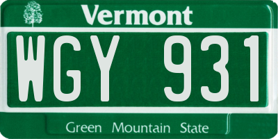 VT license plate WGY931