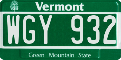VT license plate WGY932