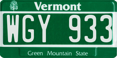 VT license plate WGY933